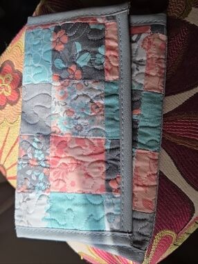 Quilted Patchwork Fabric Wallet in Aqua & Coral